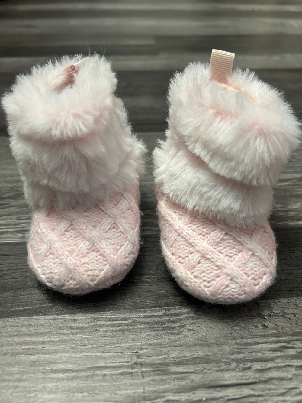 Plush Pink Faux-Fur Knit Baby Booties